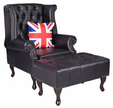 Ohrenbackensessel Fernsehsessel Chesterfield Sessel mit Hocker Ohrensessel Antik