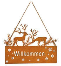 Schild 'Willkommen' mit Hirsch