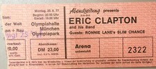 ERIC CLAPTON 1977 MÜNCHEN + orig. Konzert Ticket - Eintrittskarte  