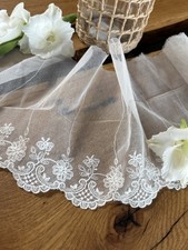 Bobinet Tüll, alte Brüsseler Spitze 85x18cm altweiß Vintage  DIY  Handarbeit 