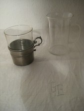 2 Teegläser A.F. Zinn-Tassenhalter orig. Schott Glaseinsatz Glühwein Grog Punsch