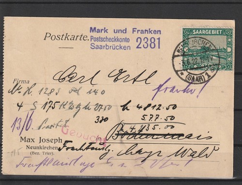 Saargebiet postkarte - saargebiet,