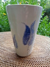 Keramik Vase Becher Blau Weiß Studiokeramik Floral Muster Handarbeit 12cm #V