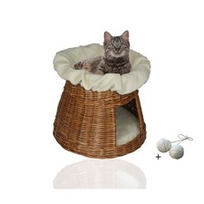 Katzenturm mit Höhle und Liegedach als Katzenversteck | Katzenkorb aus Weide 