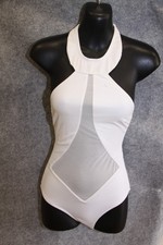 SCHWIMMANZUG BADEANZUG  GRÖSSE 34 WEISSS MIT NETZSTOFF EINSATZ IN DER MITTE