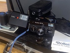 Rollei 35 S Analoge 35mm Kompakt Kamera In Schwarz, Blitz, Stativ, Koffer + Mehr