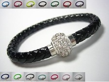 Shamballa Armband Flechtarmband Magnetverschluss Strass Kugel Kunstleder