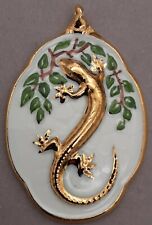 ROSENTHAL Porzellan Schmuck Anhänger Eidechse Gecko Gold Echse Salamander (ABP)
