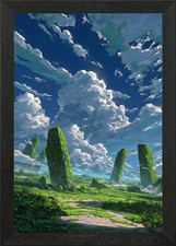 Anime grüne stehende Steine