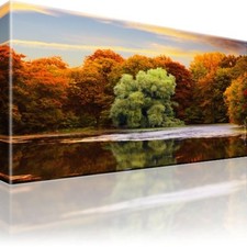 Herbst Park See Natur Bäume Jahreszeit Bild auf Canvas Leinwand Bilder