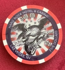 4th July Hard Rock Casino Chip $5 Las Vegas NV  Paulson In Rock we Trust