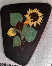 Bild / Wandplatte Keramik Ruscha Sonnenblumen Vintage