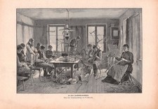 Werkstatt der Korbflechter - Alois Eckardt - 1894 - Histor. Holzstich ~22x32cm