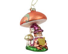 Christbaumschmuck Glas 11cm Wichtel mit Pilz Figur Glitzer Weihnachtsbaum Bunt