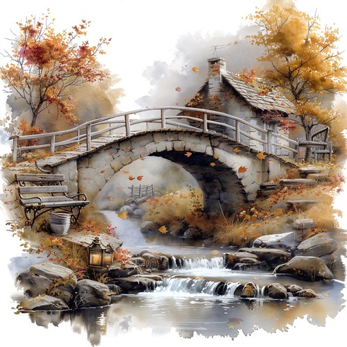 Wandbild holzbrücke fluss - wandbild,