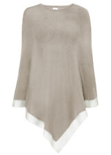 Poncho mit kontrastierendem Streifen Naturstein Wollweiß Damen Cardigan Neu