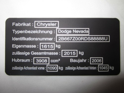 Typenschild anhänger kfz x - typenschild,