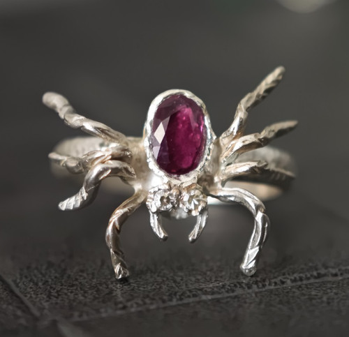 Rubin diamant ring - spinne, 925