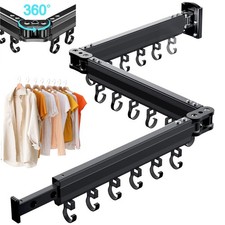 Wäscheständer Wandmontage Kleiderstange 132cm Ausziehbar Klappbar mit 6 Haken