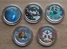 5 colorierte 1 Oz Silber Münzen EC8 Grenada 2018 - 2022 Sammlung