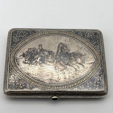 Russisches Silber Zigarettenetui 84 Zolotniki Niello Kutscher Relief  1900 #2796