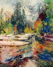 Ölgemälde Herbst Wald Berge