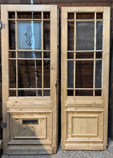 Doppeltür Tür 2 Flügel abgebeizt Naturholz Sprossen Glas Eingangstür Jugendstil