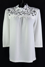 Bluse Gr. 42 Weiß Damen Langarmbluse Spitzenshirt Tunika Oberteil RPW