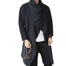 Herren Kapuzen-Poncho aus Strick, lang, Gothic-Mantel, warm, Oversize