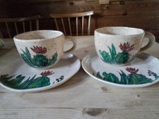 Tassen Teller Set Jumbo Handgefertigt Kaktus neu 4 Teile NEU Handar Germany