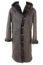 Andrè Löffler Damen Mantel Lammfell Shearling Kapuze Gr. ca. XL Grau Echtleder 