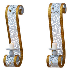 Wandkerzenhalter-Set "Welle" für Stumpenkerzen, weiß / gold (2 Stück)