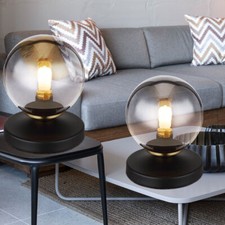 Tischleuchte Leselampe Tischlampe Schlafzimmer Glaskugel rauch G9 Metall 2er Set