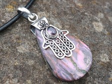 GJ69 GW STAB ACHAT  TROPFEN MATT 43mm  *HAMSA-HAND* ANHÄNGER +*TOP* +KETTE / LED