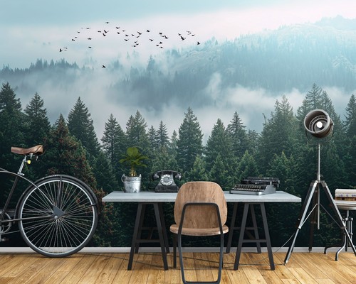 Fototapete wald nebel wolken - fototapete,