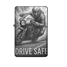 Motorrad Drive Safe Feuerzeug  + eigener Gravurtext  personalisierbar