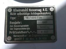 Typenschild Schild Hanomag traktor AHK TR / 450 / 58 Anhängekupplung s96