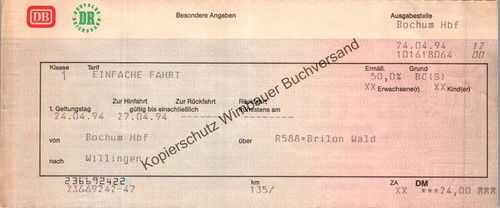 Zugticket von 1994 deutsche - zugticket,