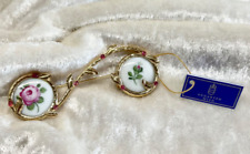 Augarten Wien Brosche - Porzellan, vergoldet Sterlingsilber, Saphire, Perlen