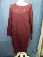 STRICK KLEID DUNKELROT GR 40 42 BESTICKT WEINROT NEU KUSCHLIG WEICH KRATZT NICHT