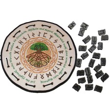 Runensteine aus echt Horn Lederbeutel Yggdrasil bestickt Lebensbaum Runenbeutel