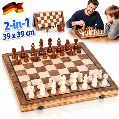 Naturholz schachbrett - 2-in-1,