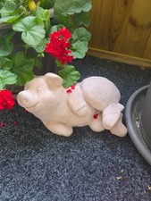 Schwein Sau Steinguss  Balkonfigur Gartenfigur Steinfigur 8.3 kg Glücksbringer