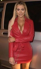 Sexy Neu Damen Rotes Leder Mini Kurz Kleid 100% Echtes Lammfell Slim Fit Kleid