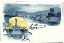 PC DEUTSCHLAND, GRUSS AUS RÜDESHEIM A. RH, Vintage LITHO Postkarte (b31808)