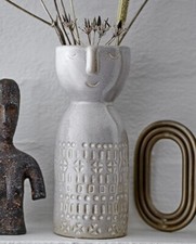 Vase gesicht steingut weiß - vase,