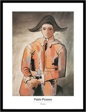 Pablo Picasso Poster Kunstdruck im Rahmen Harlekin mit gefalteten Händen 80x60cm