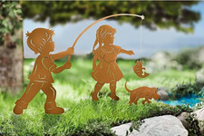 Gartenstecker "Angelausflug" 3er- Set “Metall-Silhouetten zum Stecken Rost-Optik