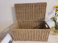 Aufbewahrungskorb Weide geflochten Handarbeitskorb Nähkiste Klappdeckel 42x24cm