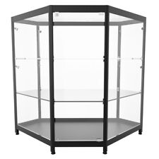 Theken-Eckvitrine schwarz, LED Beleuchtung, 75x75x94cm Glasvitrine Vitrine